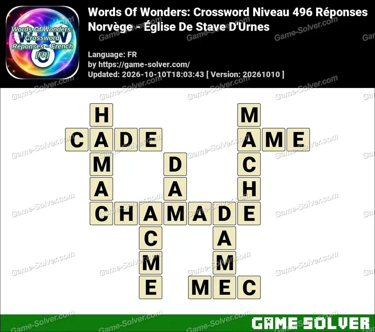Words Of Wonders: Crossword Niveau 496 Réponses – Norvège – Église De Stave D’Urnes